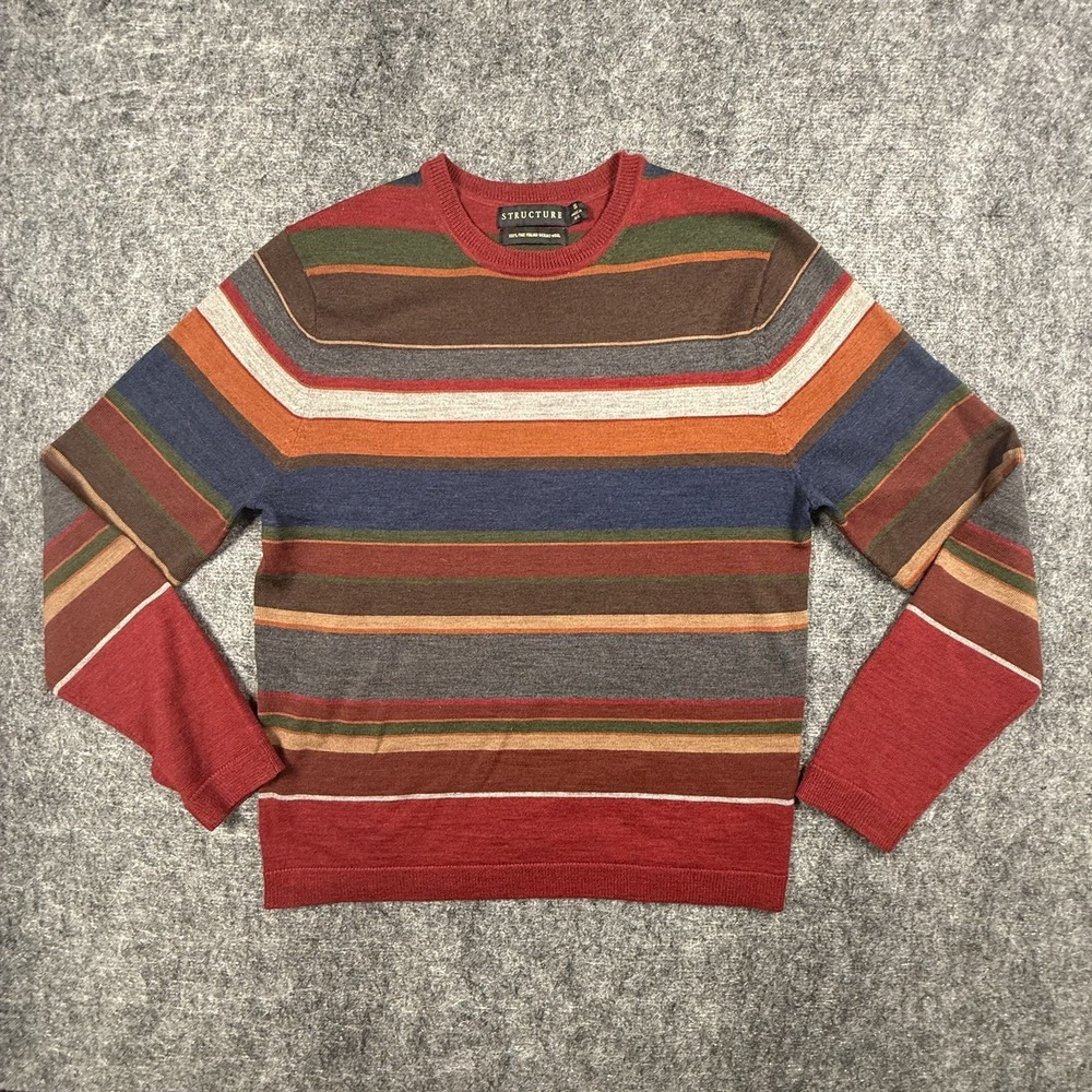 VTG Structure Italian Merino Wool Striped Sweater Mens S Made in UK Gorpcore